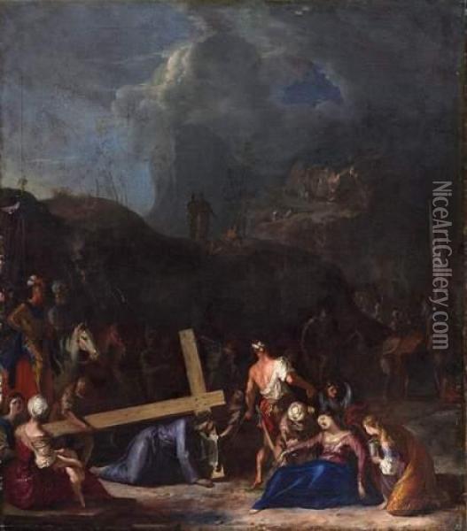 The Bearing Of The Cross Oil Painting - Johann Heinrich Schonfeld
