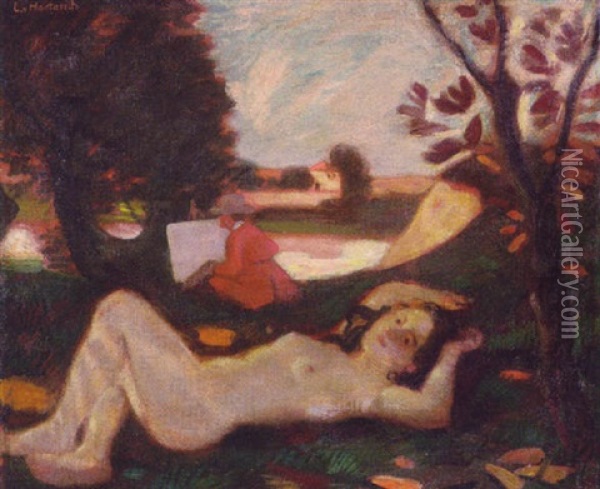 Liegender Akt In Landschaft Oil Painting - Ludwig Von Herterich