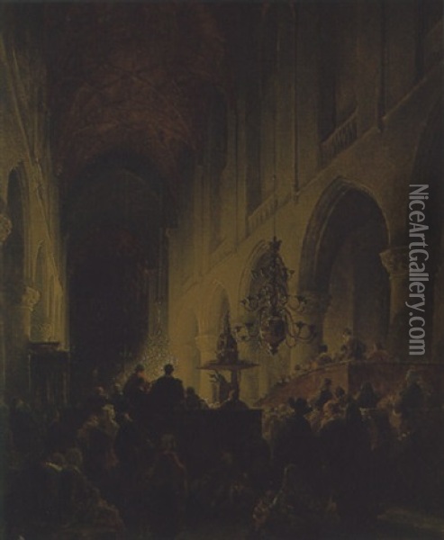 Predigt In Einer Kathedrale Oil Painting - Louis Haghe