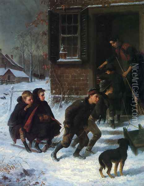 Forbidden to Go Sleigh Riding Oil Painting - William Hahn