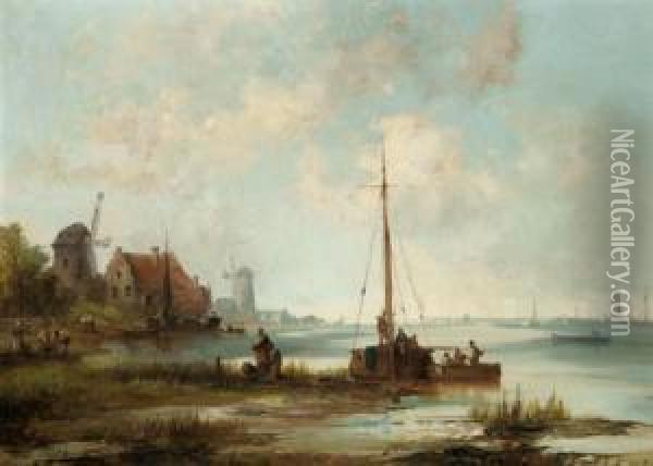 Fishing Boat On The Coast Oil Painting - Josef Carl Berthold Puttner