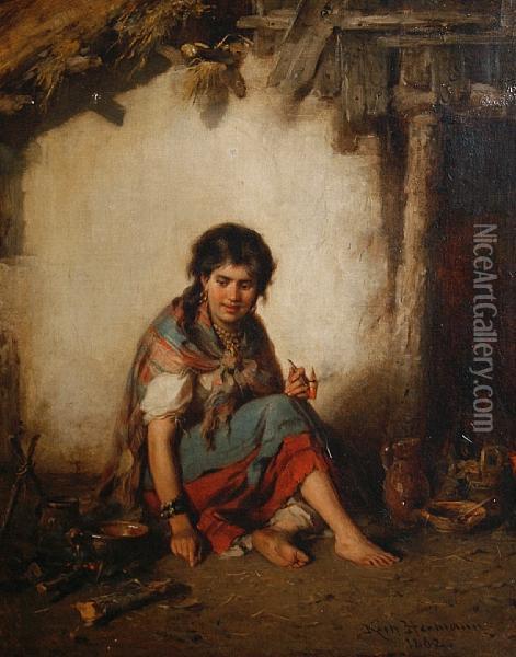 A Gypsy Girl Oil Painting - Hermann Kern