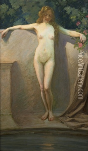 Springtime, Standing Female Nude Oil Painting - Jean Mannheim