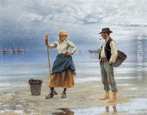 La Plage Oil Painting - August Vilhelm Nikolaus Hagborg