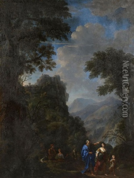 Abraham Repudiant Agar Et Agar Et L'ange (pair) Oil Painting - Gaspard Dughet