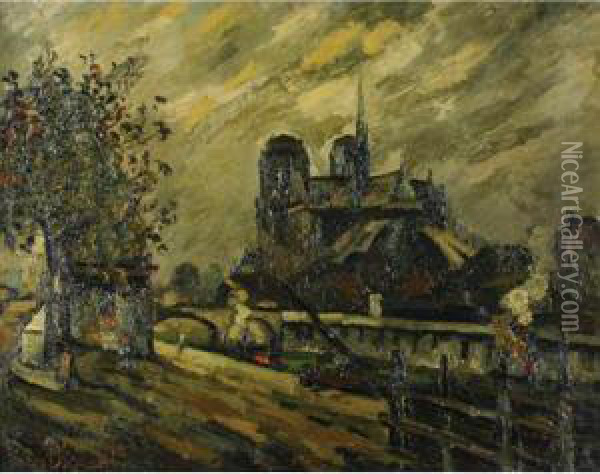 Notre-dame, Vue De La Rive Gauche, Paris Oil Painting - Pierre Dumont