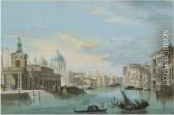 Venice, A View Of The Entrance To The Grand Canal With The Puntadella Dogana Oil Painting - Giuseppe Bernardino Bison