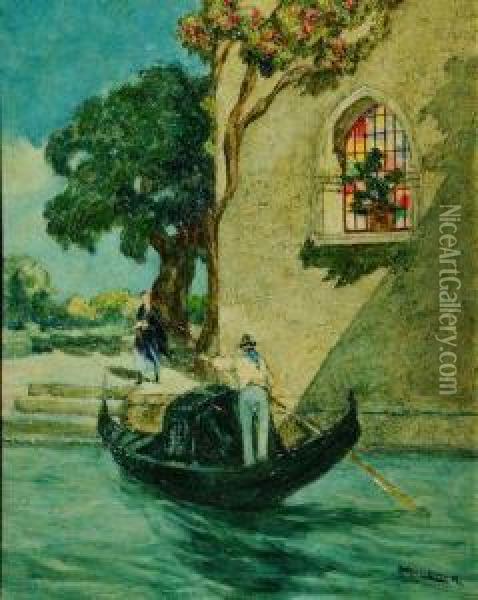 Veduta Veneziana Con Gondoliere E Dama Oil Painting - Rodolfo Paoletti
