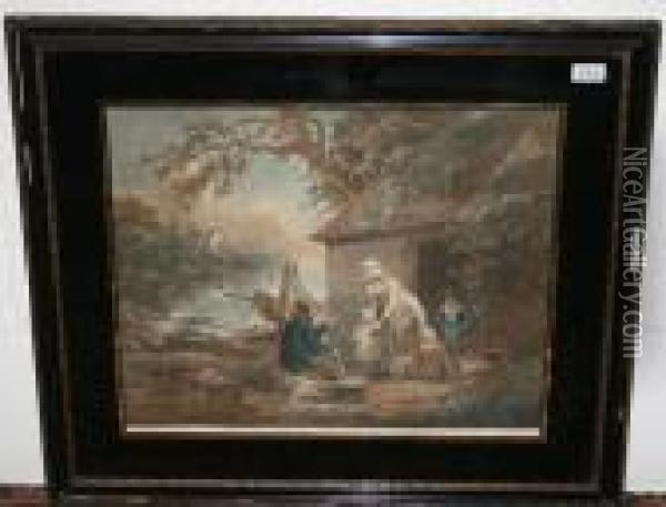 The Fisherman's Hut Oil Painting - George Morland
