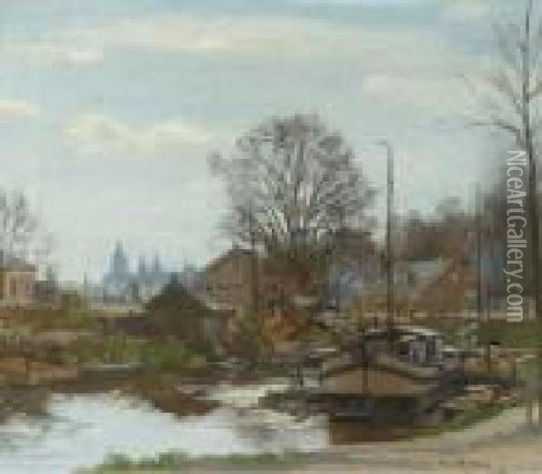 Over 't Ij, Amsterdam Oil Painting - Dirk Johannes Van Haaren