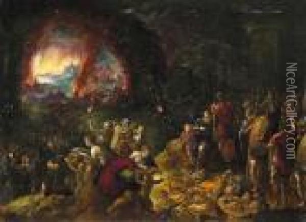 Aeneas Und Anchises Fliehen Aus Dem Brennenden Troja Oil Painting - Hans Rottenhammer