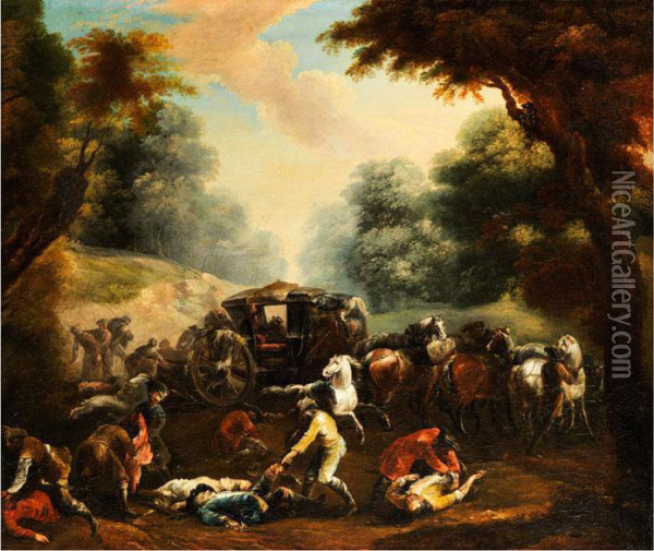 Rauberuberfall Auf Eine Reisekutsche Imwald Oil Painting - Francesco Giuseppe Casanova
