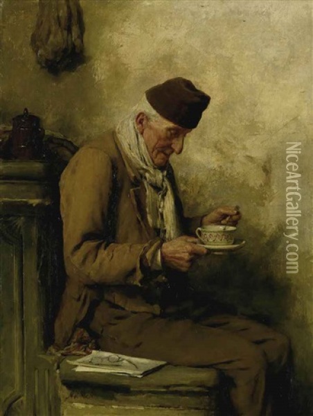 Alter Mann Beim Tee Trinken (vieillard Buvant De La Tisane) Oil Painting - Albert Anker