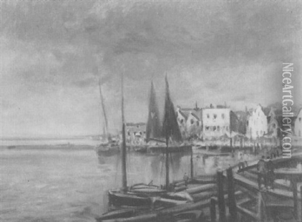 Ansicht Des Hafens Von Vollendam In Holland Oil Painting - Otto Hammel
