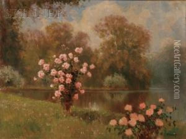 Rose Trees By The Lake Oil Painting - Ferenc Olgyay