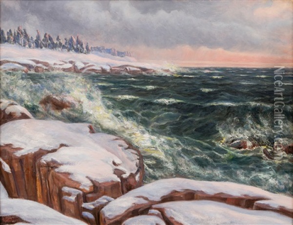 Surges In Winter Landscape Oil Painting - Alarik Boeoek