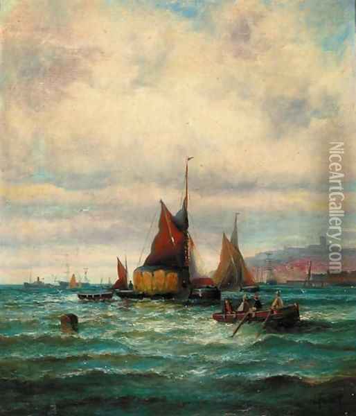 Shipping off a harbour Oil Painting - William A. Thornley or Thornbery