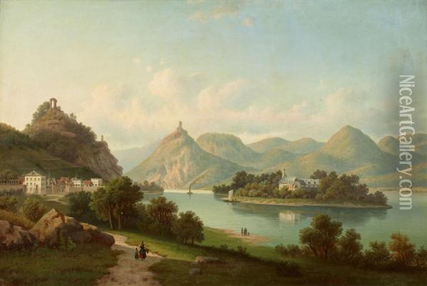 Kloster Nonnenwerth,rolandsbogen Und Drachenfels Oil Painting - Eduard, Hein Jr.