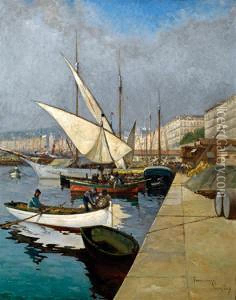 Vue Du Port D'alger Oil Painting - Francisque Noailly