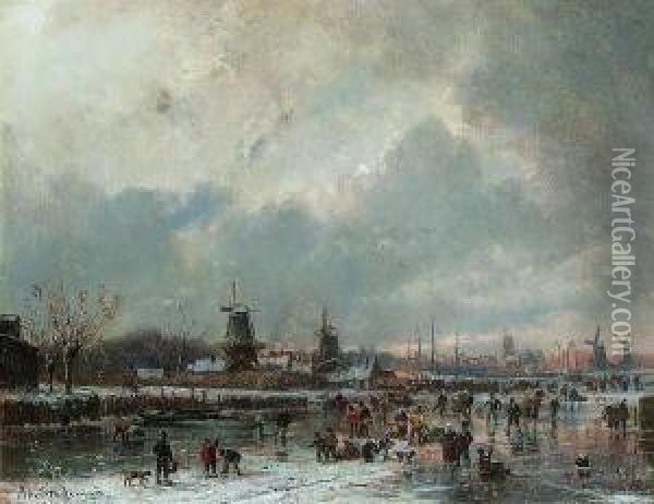 Hollandische
 Winterlandschaft Oil Painting - Adolf Stademann