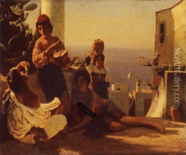 Jeunes Italiens Sur Une Terrasse Oil Painting - Jules Ruinart De Brinant