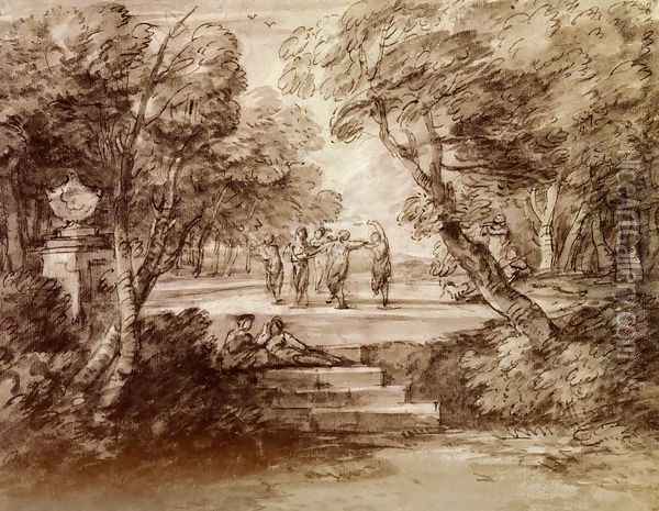 Dancers With Musicians In A Woodland Glade Oil Painting - Thomas Gainsborough