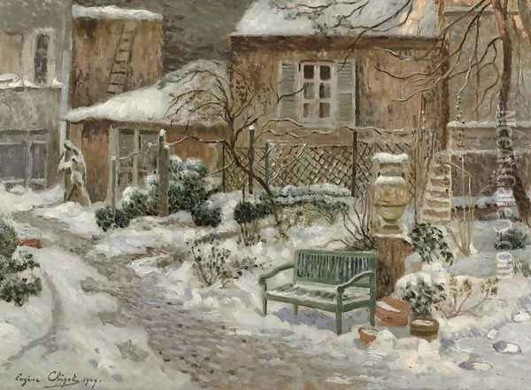 The Garden under Snow Oil Painting - Eugene Chigot