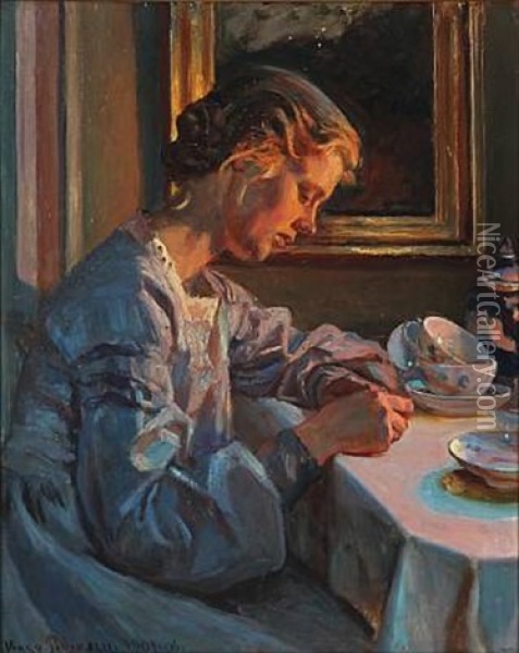 Ved Thebordet Oil Painting - Viggo Pedersen