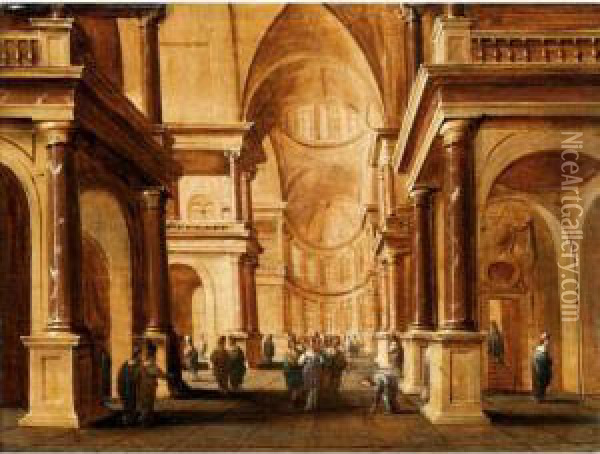 A Church Interior With Christ And The Woman Taken In Adultery Oil Painting - Hans Juriaensz. Van Baden