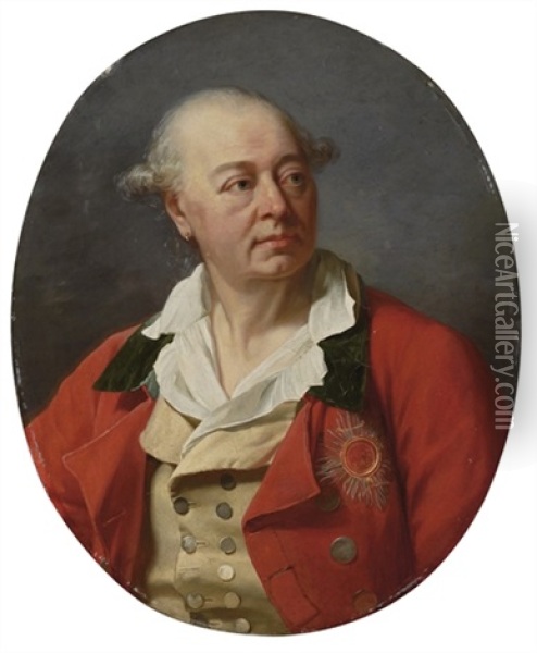 Portrait Of A Man In A Red Coat, With The Star Of The Bavarian Order Of Saint Hubert Oil Painting - Antoine-Francois (Calet) Callet