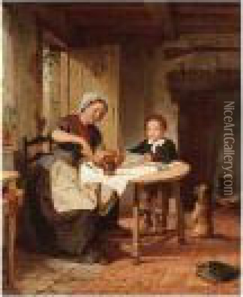 Meal Time Oil Painting - Alfred Mudge