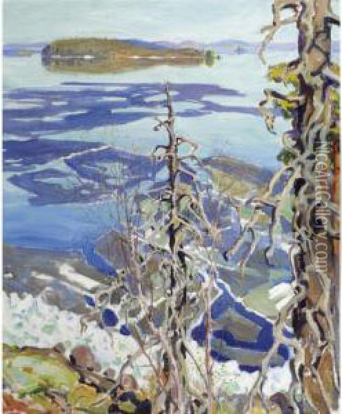 Jaiden Lahto Ruovesi (ice Breaking-up On Lake Ruovesi) Oil Painting - Akseli Gallen-Kallela