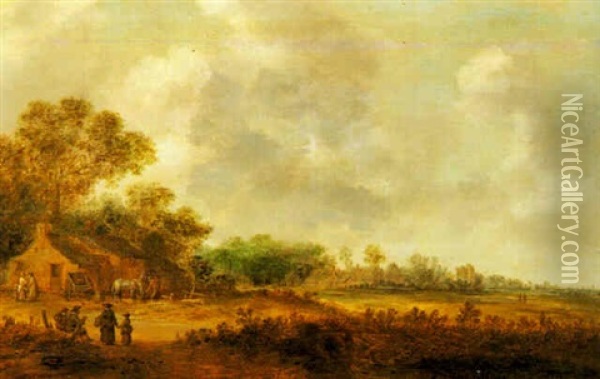 Wooded Landscape With Peasants Near A Farm Oil Painting - Reyer Claesz Suycker