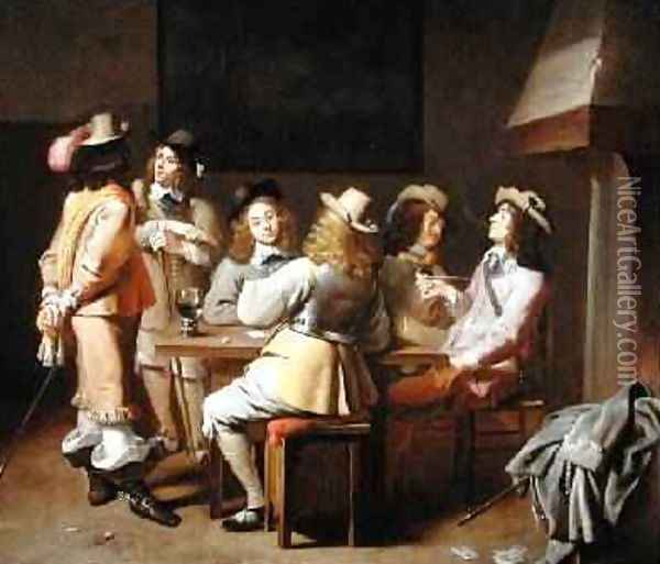 A Guardroom with Soldiers Playing Cards and Smoking at a Table Oil Painting - Jan Olis