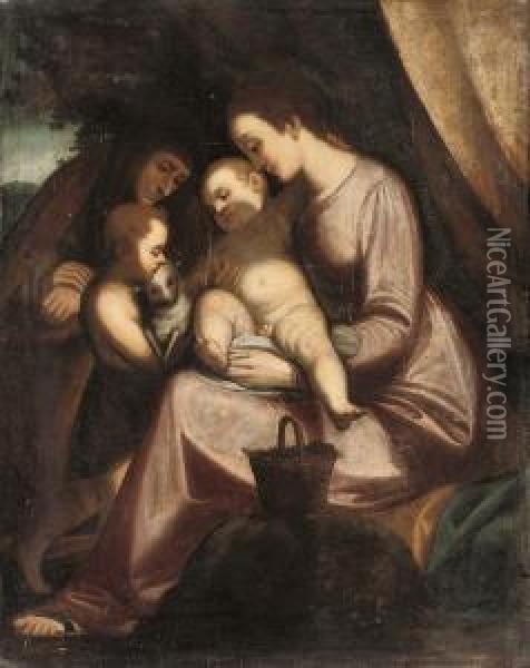 The Madonna And Child With The Infant Saint John The Baptist Andsaint Anne Oil Painting - Andrea Del Sarto