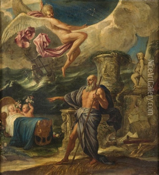 Alegoria Sobre El Nacimiento De Un Principe Oil Painting - Giulio Carpioni