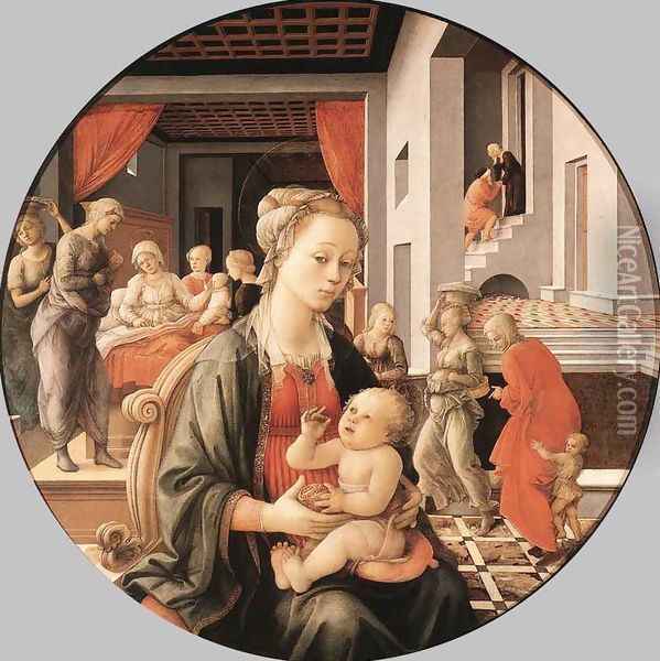 Madonna & Child with Stories from the Life of St. Anne Oil Painting - Fra Filippo Lippi