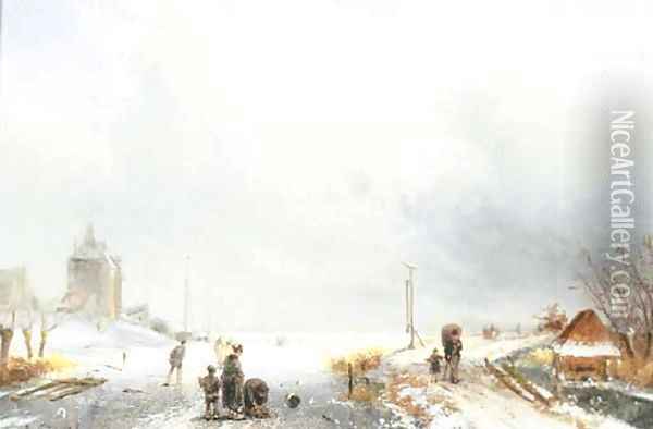 Skaters in a winter landscape Oil Painting - Charles Henri Joseph Leickert