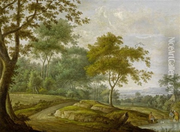 Idyllische Landschaft (+ Another; Pair) Oil Painting - Franz de Paula Ferg