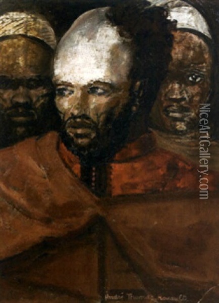 Portrait De Marocains, Rabat (+ Marocains Et Israelites, Rabat, Verso) Oil Painting - Andre Thomas Rouault