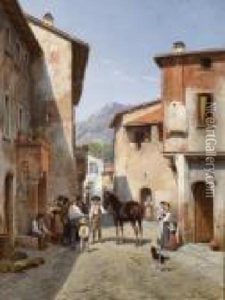 Villagers, Narni Oil Painting - Jacques Carabain