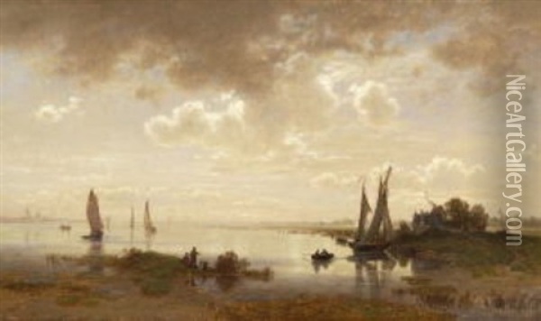 Die Elbe Bei Hamburg Oil Painting - Ludwig Meixner