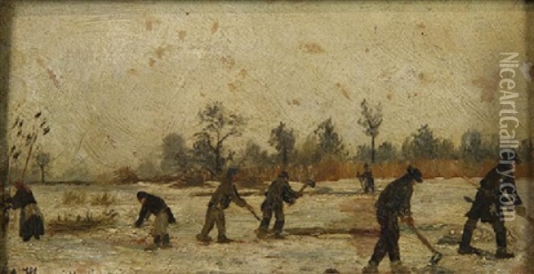 Workers Plowing The Fields Oil Painting - Anton Hlavacek