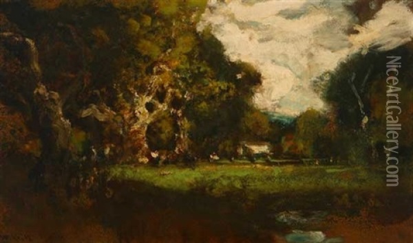 Oaks In A Landscape Oil Painting - William Keith