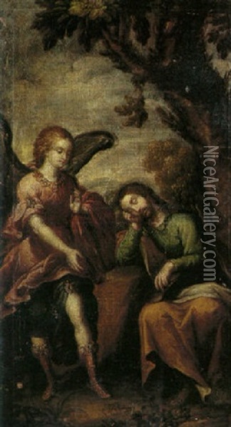 Jesus Visitado Por Un Angel Oil Painting - Nicolas Rodriguez Juarez
