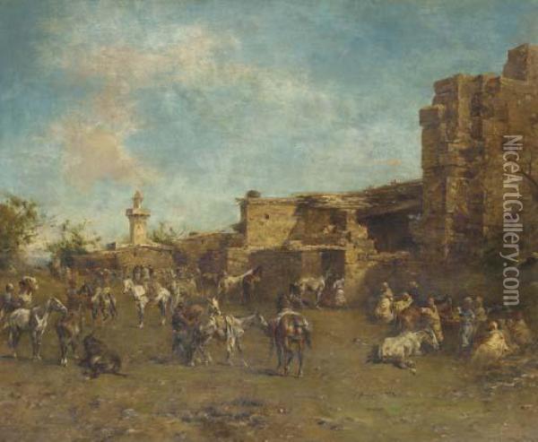 Halte De Muletiers, Algerie Oil Painting - Eugene Fromentin