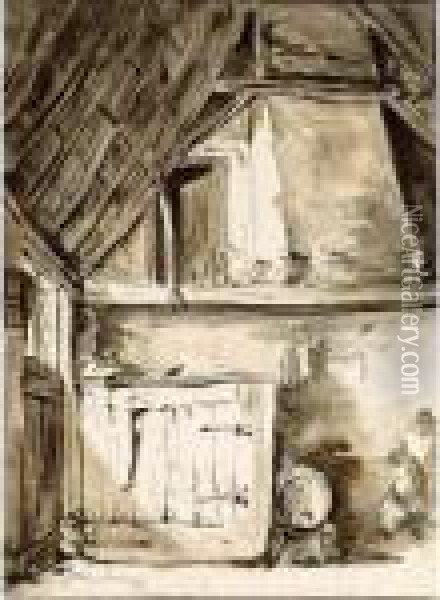 A Corner Of A Barn Interior Oil Painting - Thomas Wyck