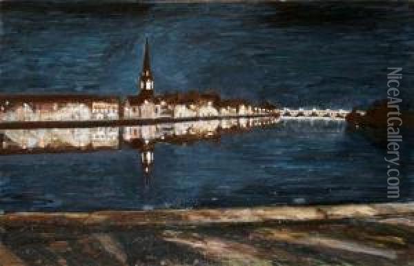 View Of Tay Street By Night Oil Painting - Charles Harmony Harrison