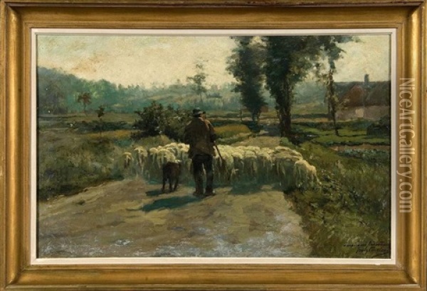 Le Retour Du Berger Et De Son Troupeau Oil Painting - Franz Courtens
