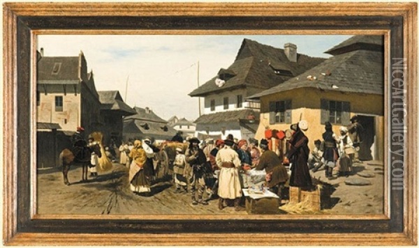 Fair In The Town Near Cracow Oil Painting - Wladyslaw Szerner